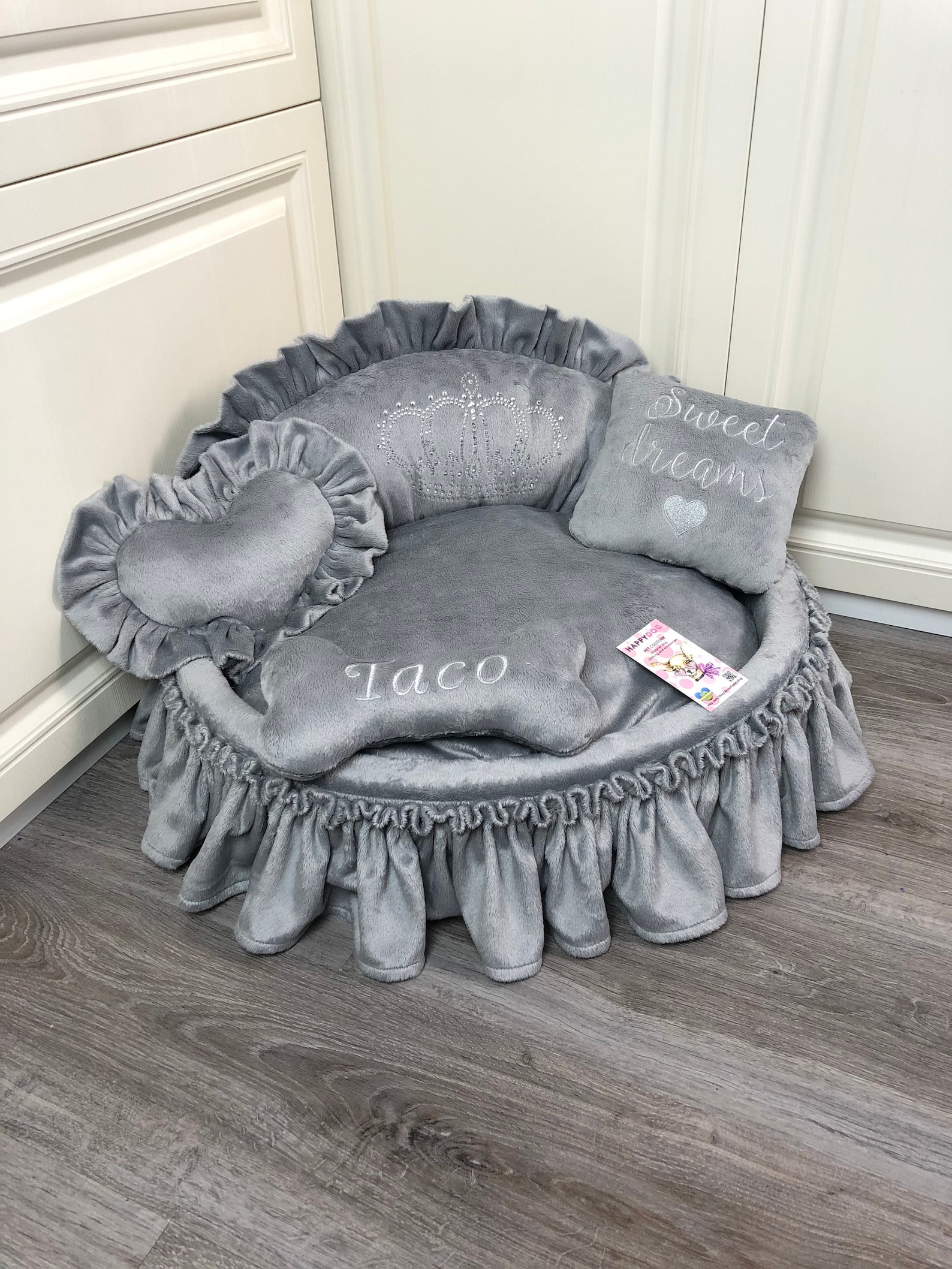 Luxury gray princess dog bed with crown sparkles Cat bed Etsy