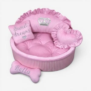 Baby Pink Princess Pet Bed: Luxury Minky Fur, Personalized Option