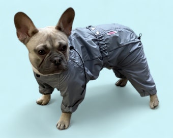 Imperméable gris pour chien Manteau coupe-vent pour chien Imperméable bouledogue français Vêtements pour chien personnalisés de toute race