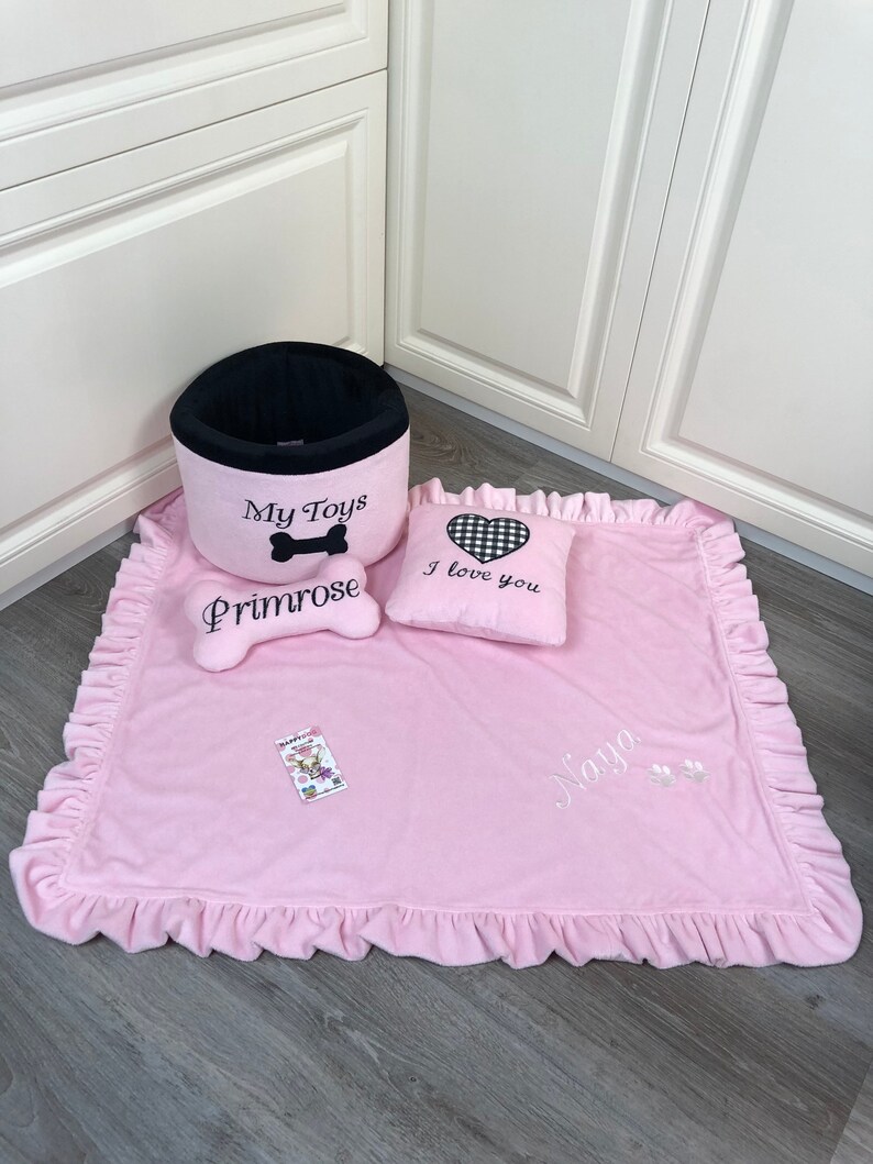 Bright pink blanket for dog Pink and black puppy blanket with Etsy
