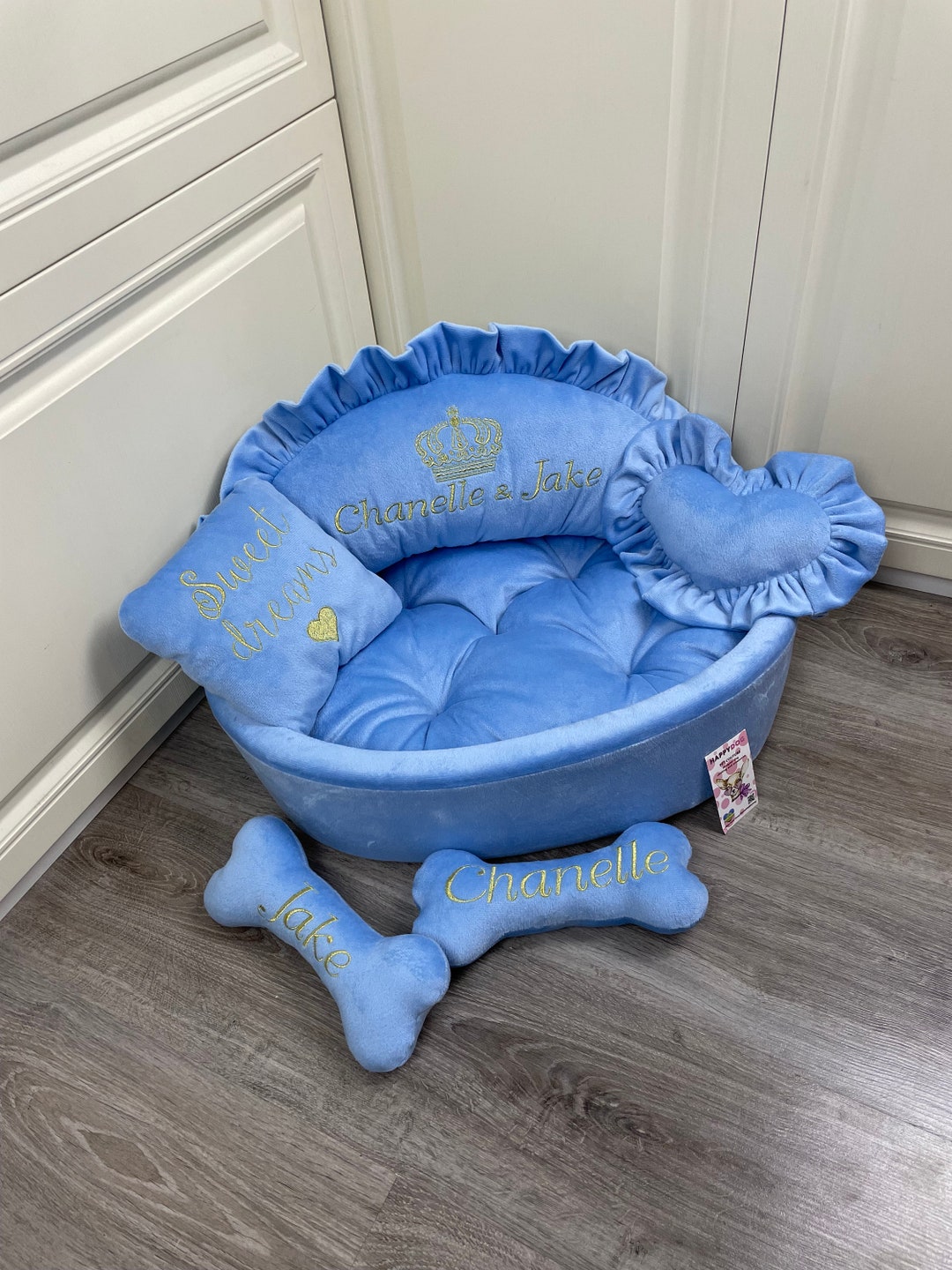 Bay Blue Designer Dog Bed Prince Dog Bed Princess Go Bed Personalized