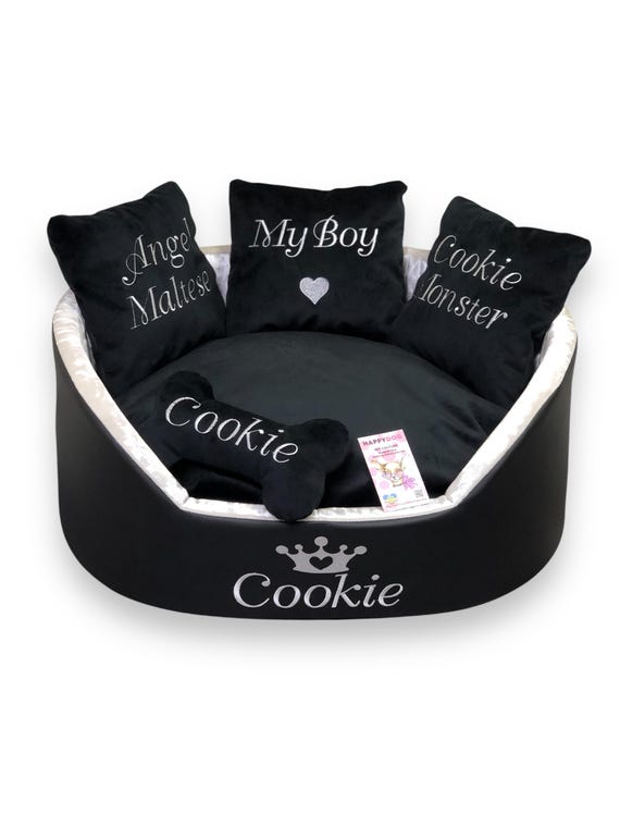 Black and Cream Crushed Velvet Personalized Dog Bed Custom Designer Dog Bed Christmas Dog Lover Present Crushed Velvet Pet Bed Etsy