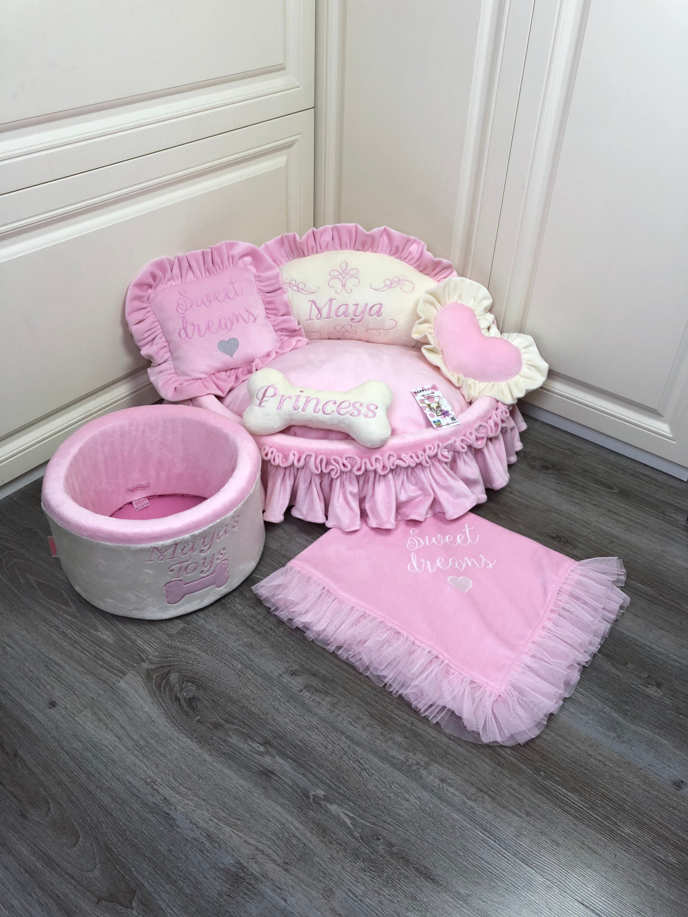 Luxury Pink and Cream Puppy Bed for Princess Dog Designer Pet Etsy Norway