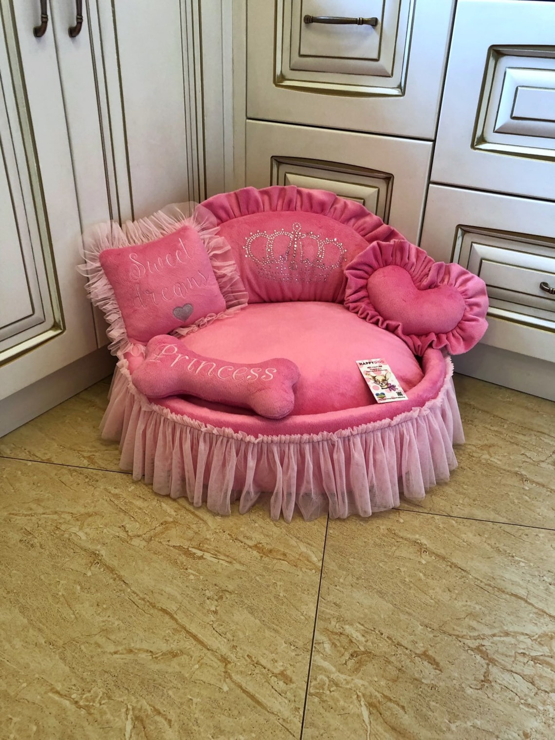Pink princess dog bed with crown sparkles Designer pet bed Cat Etsy