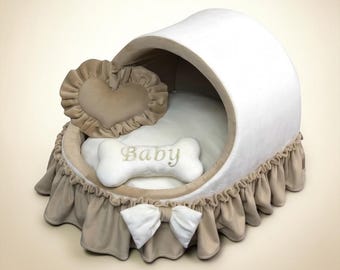 Cream Minky Fur Dog Cradle: Personalized Luxury Pet Bed