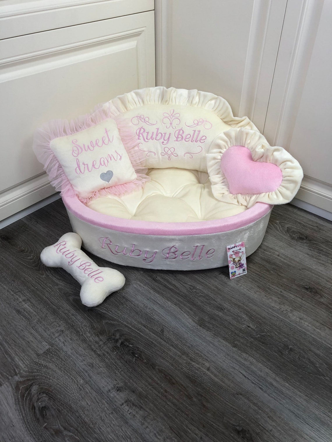 Cream and Baby Pink Bespoke Dog Bed Personalized Puppy Bed Etsy Israel