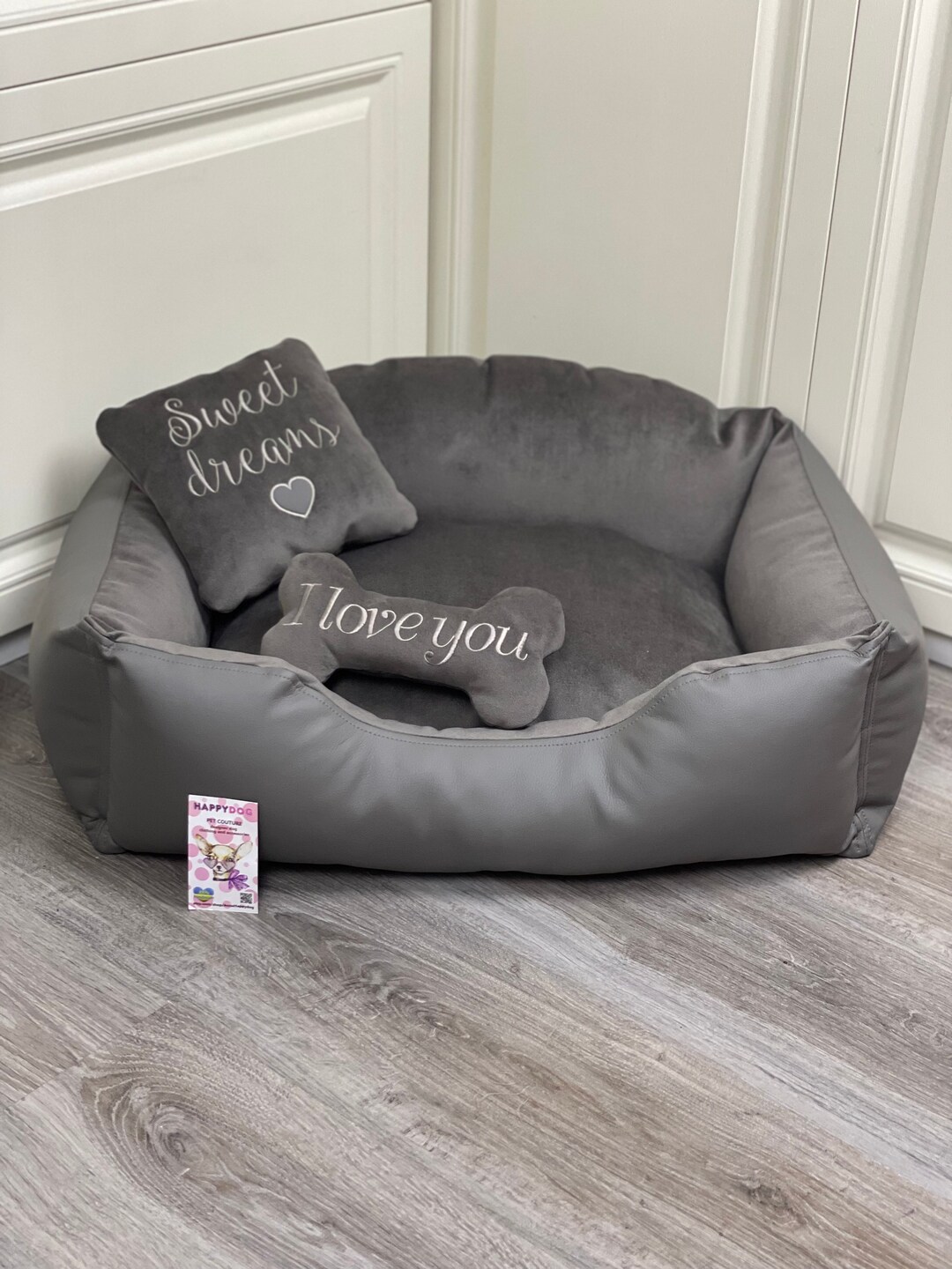 Dark Gray Dog Sofa Custom Made Personalized Dog Bed Eco Leather Dog Bed Vegan Leather Bed for