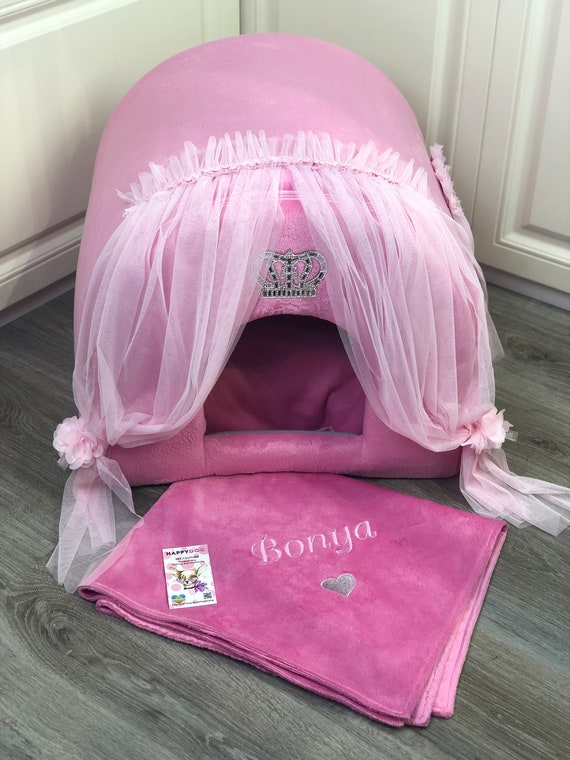 Custom Pink Dog House: Luxury Minky Fur Bed With Curtains - Etsy