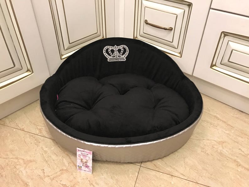 Silver and black luxury dog bed Black dog bed with crown Etsy