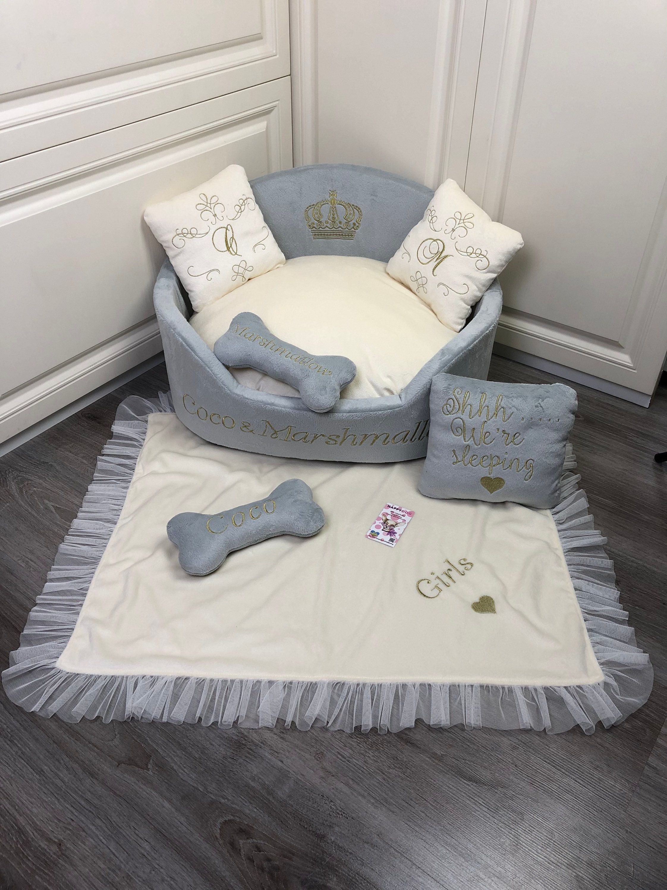Cream and Gray Luxury Dog Bed Cream Royal Dog Bed Designer Pet Etsy UK