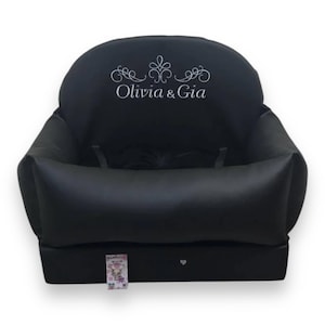 Zwart autostoeltje voor twee honden Drijfset voor hond Designer hondenautostoeltje Luxe hondenmand voor op reis Aangepast kunstleer autostoeltje voor honden