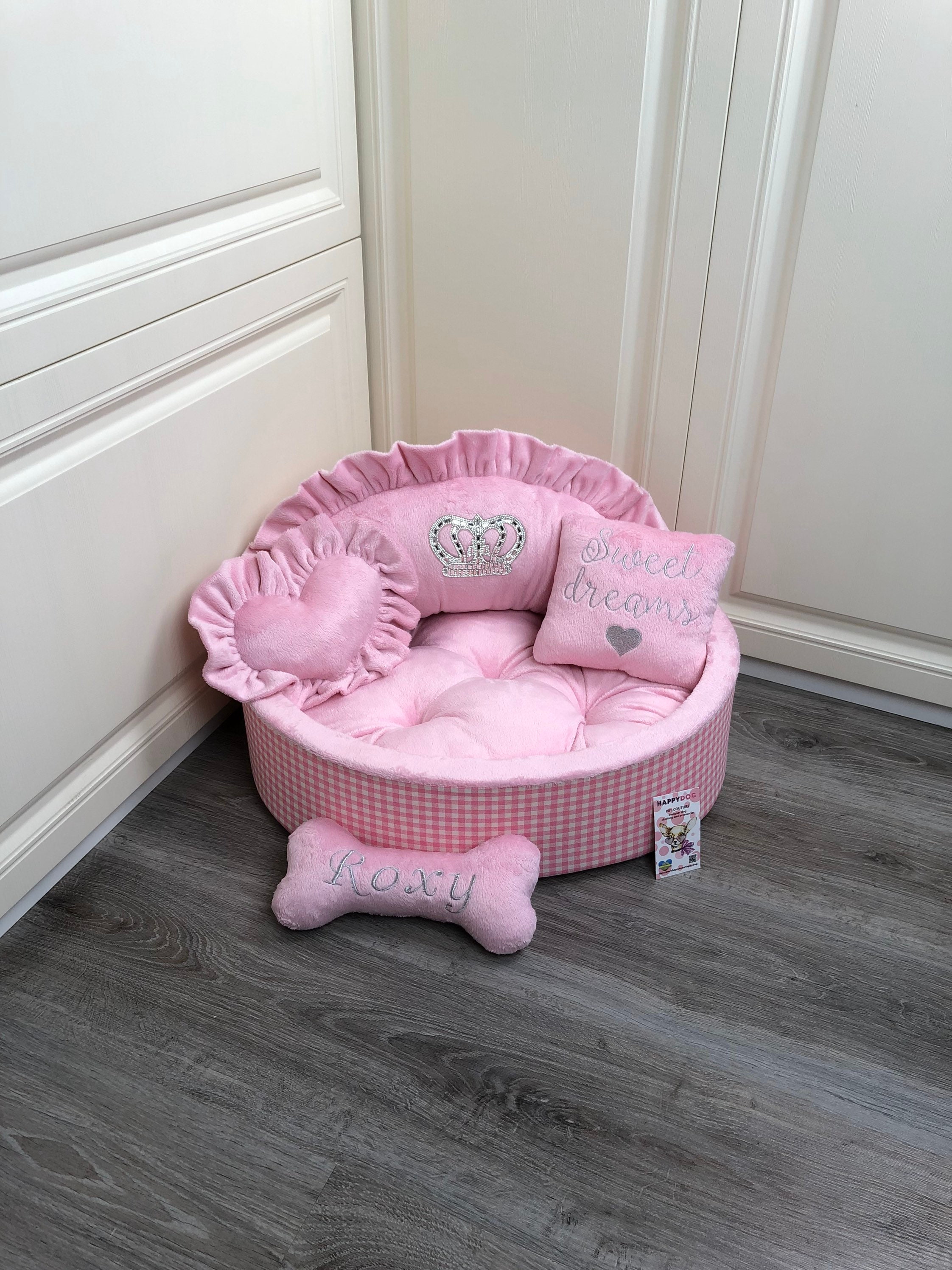 Baby Pink Princess Dog Bed Personalized Dog Bed Designer Etsy