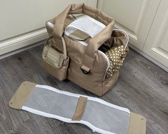 Beige designer dog carrier Exclusive dog carrier for summer Bag for small dog bag Puppy bag Summer dog carrier with mesh