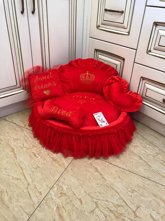 Red Luxury Dog Bed Princess Dog Bed in Red and Golden Etsy