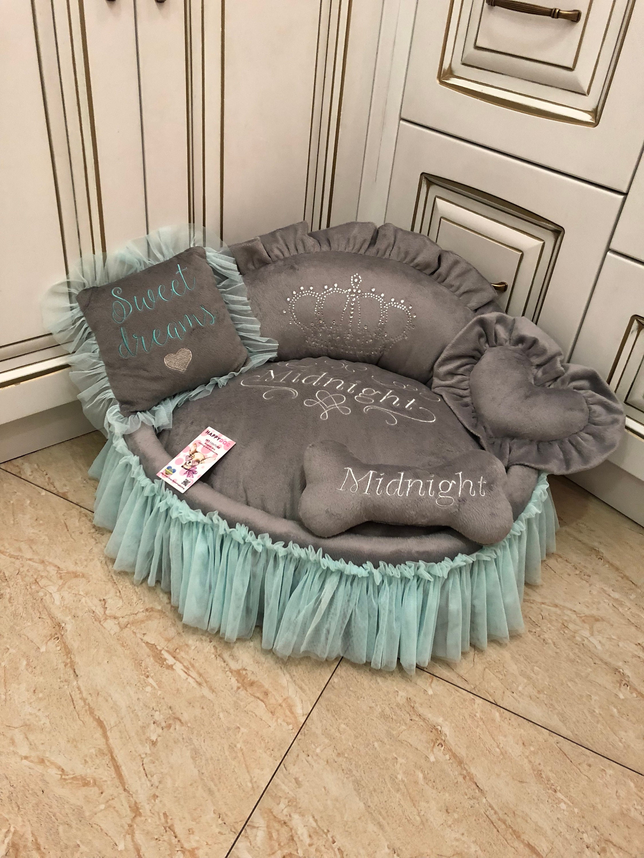 Grey Princess Pet Bed With Crown Sparkles and Mint Tulle Skirt Etsy