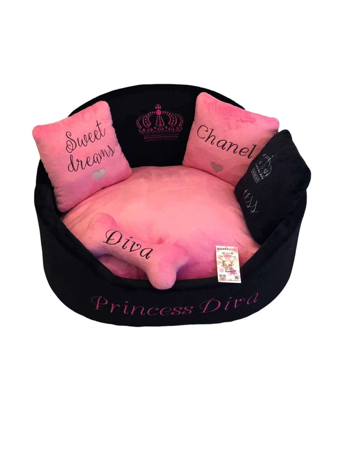 Princess Diva Dog Bed Designer Pink Pet Bed Cat Bed Custom Made Dog Bed