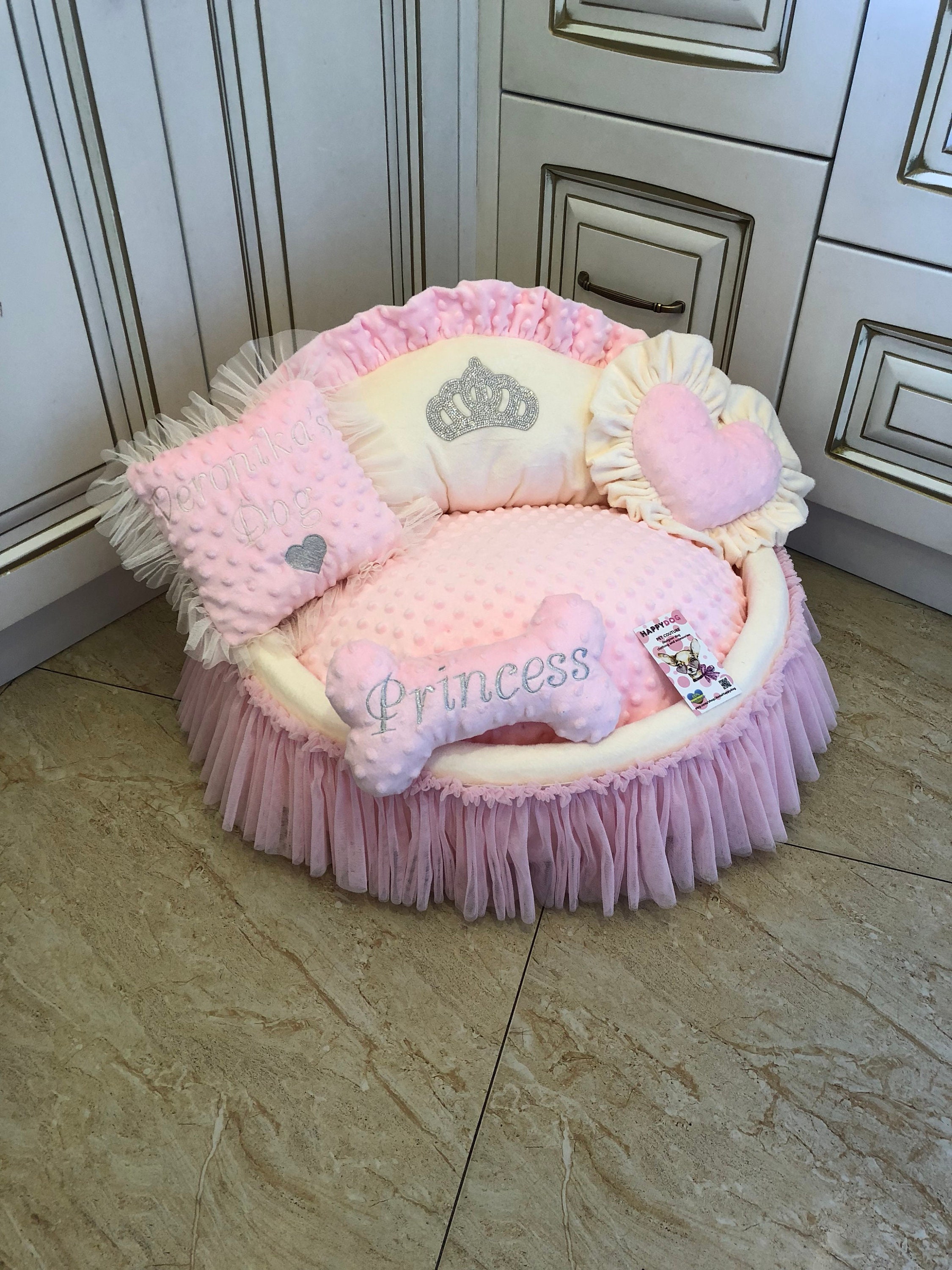 Cama para perro princesa rosa y crema bebé con destellos de - España