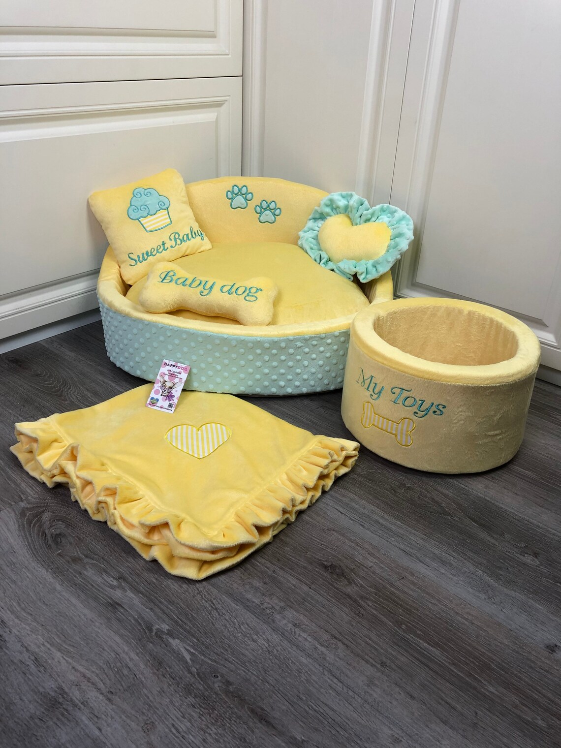 Yellow and mink luxury princess dog bed Personalized dog bed Etsy