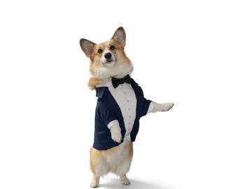 Maßgeschneiderter Navy Blauer Hunde-Frack mit Fliege: Maßgeschneidertes Hochzeits-Outfit