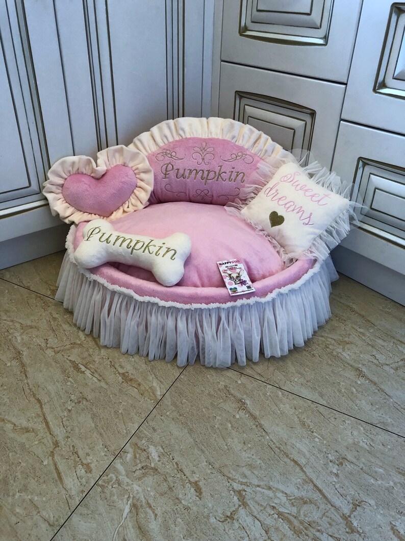 Baby Pink and Cream Princess Bed Personalized Dog Bed With Etsy