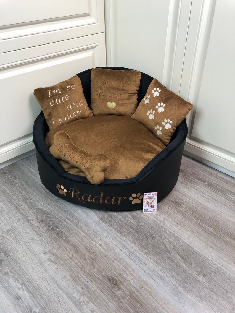 Black and Brown Personalized Dog Bed Faux Leather Pet Bed Etsy