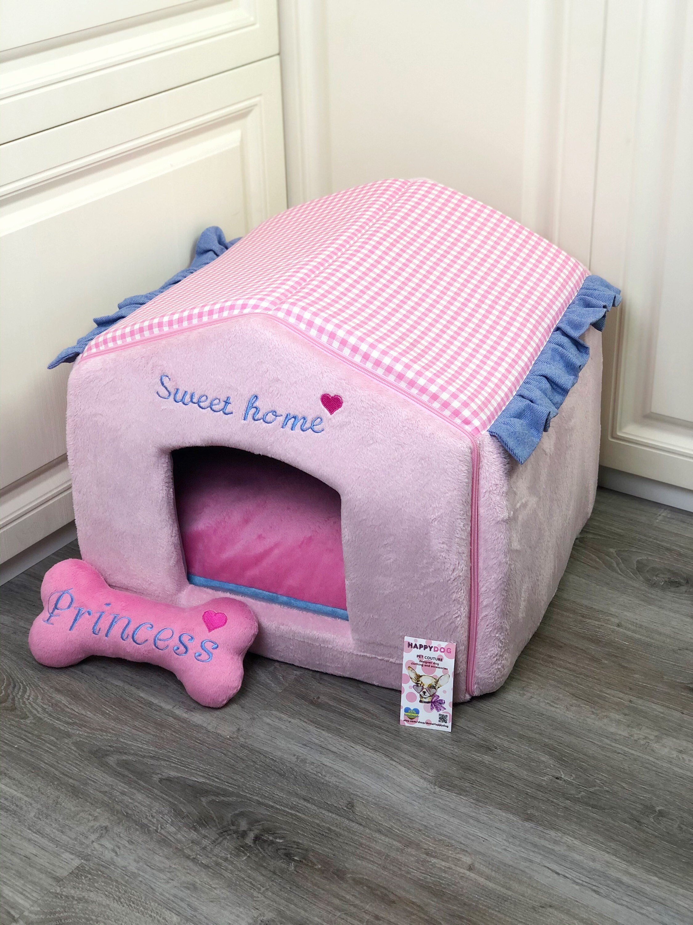 Baby pink checkered dog house for princess dog Designer pet Etsy