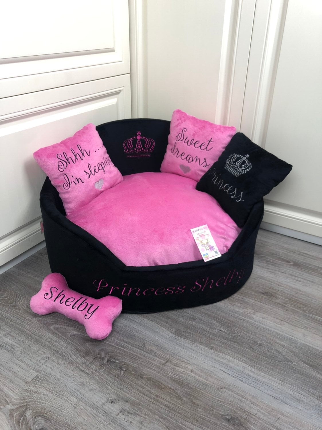 Black and pink personalized dog bed Luxury pink dog bed Etsy