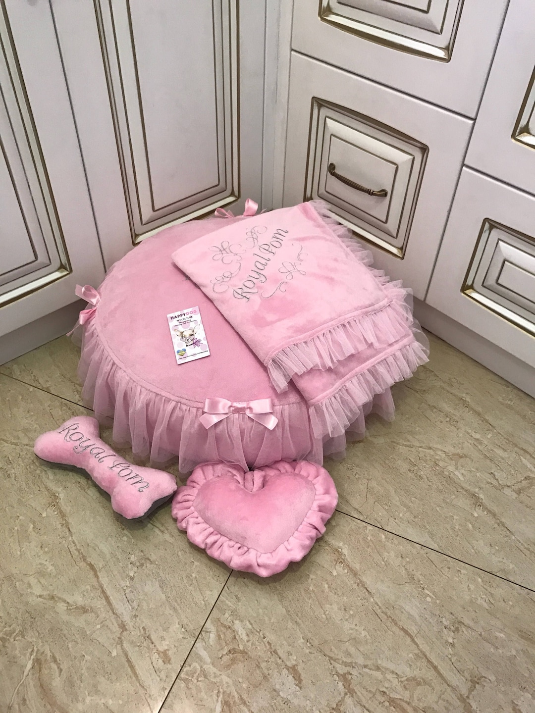 Baby Pink Dog Bed With Tulle and Bows Cat Bed Designer Dog Bed Etsy