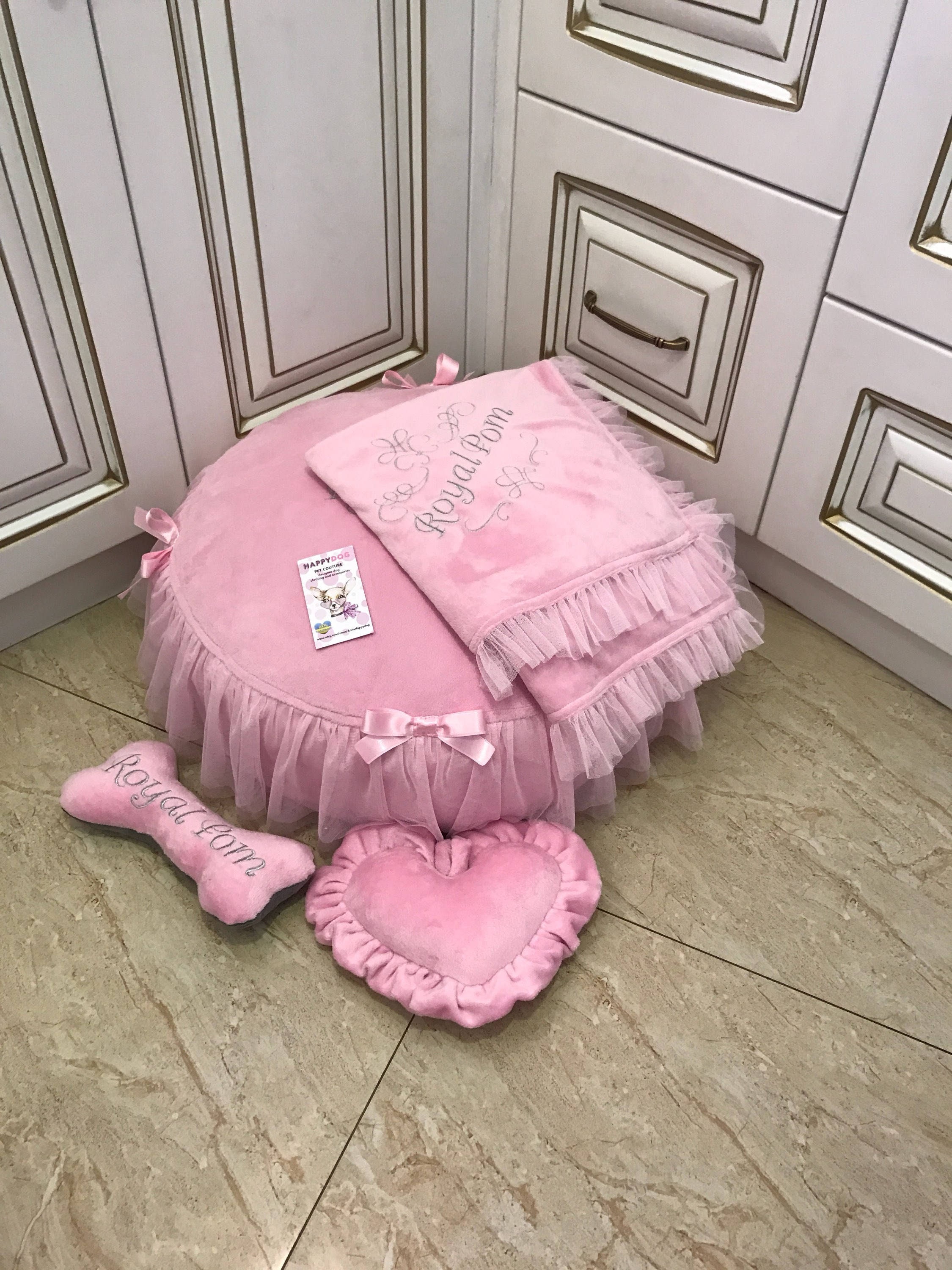 Baby Pink Dog Bed With Tulle and Bows Cat Bed Designer Dog Bed Etsy