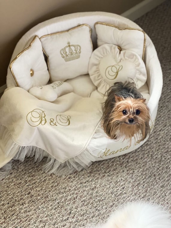 Cream and Golden Luxury Personalized Dog Bed Cream Royal Dog Bed Designer Pet Bed Cat Bed Custom Made Dog Bed Faux Leather Dog Bed Etsy