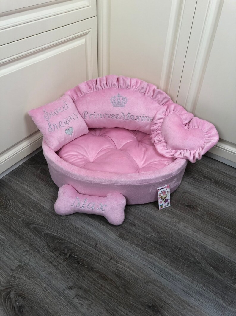 Baby pink princess dog bed with silver embroidery Luxury Etsy