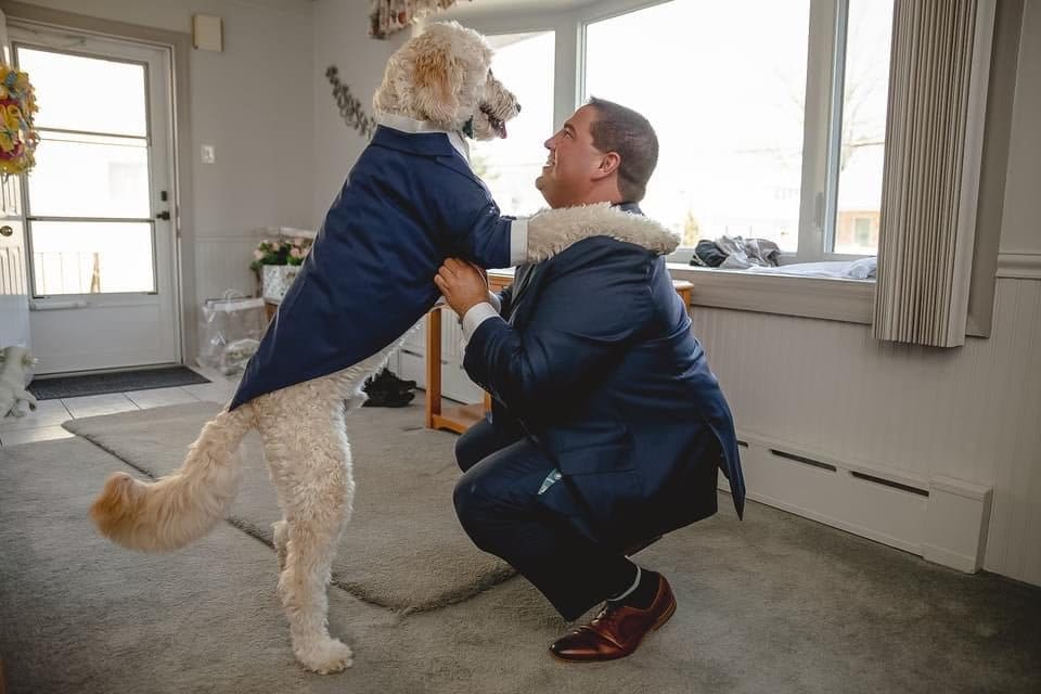 Handmade Navy Dog Tuxedo Emerald Bow Tie, Custom Wedding Outfit