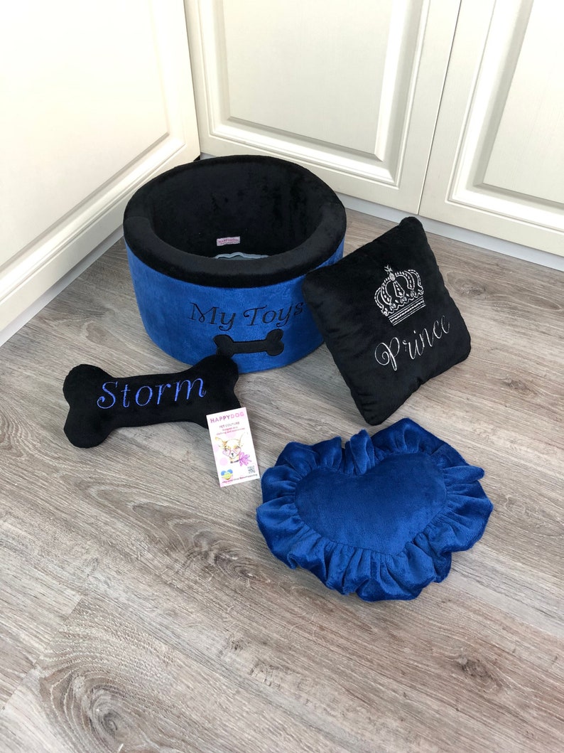 Navy and black dog toy storage Toy basket for dog Cat toys Etsy