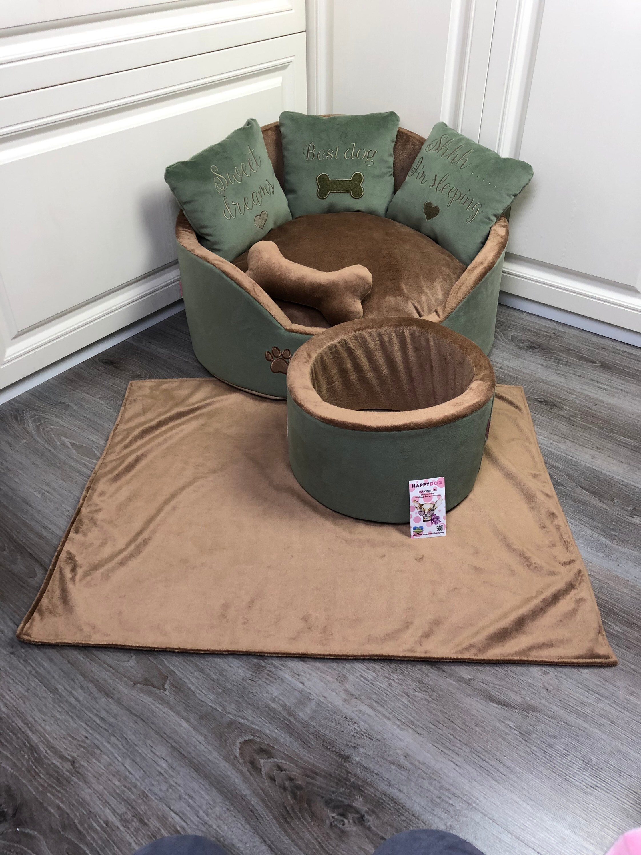 Sage green and brown luxury dog bed Designer pet bed Cat bed Etsy