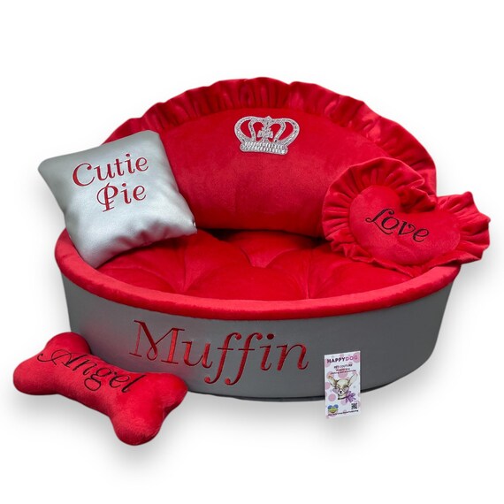 Luxury Red Faux Leather Dog Bed: Personalized Handmade Pet Sofa