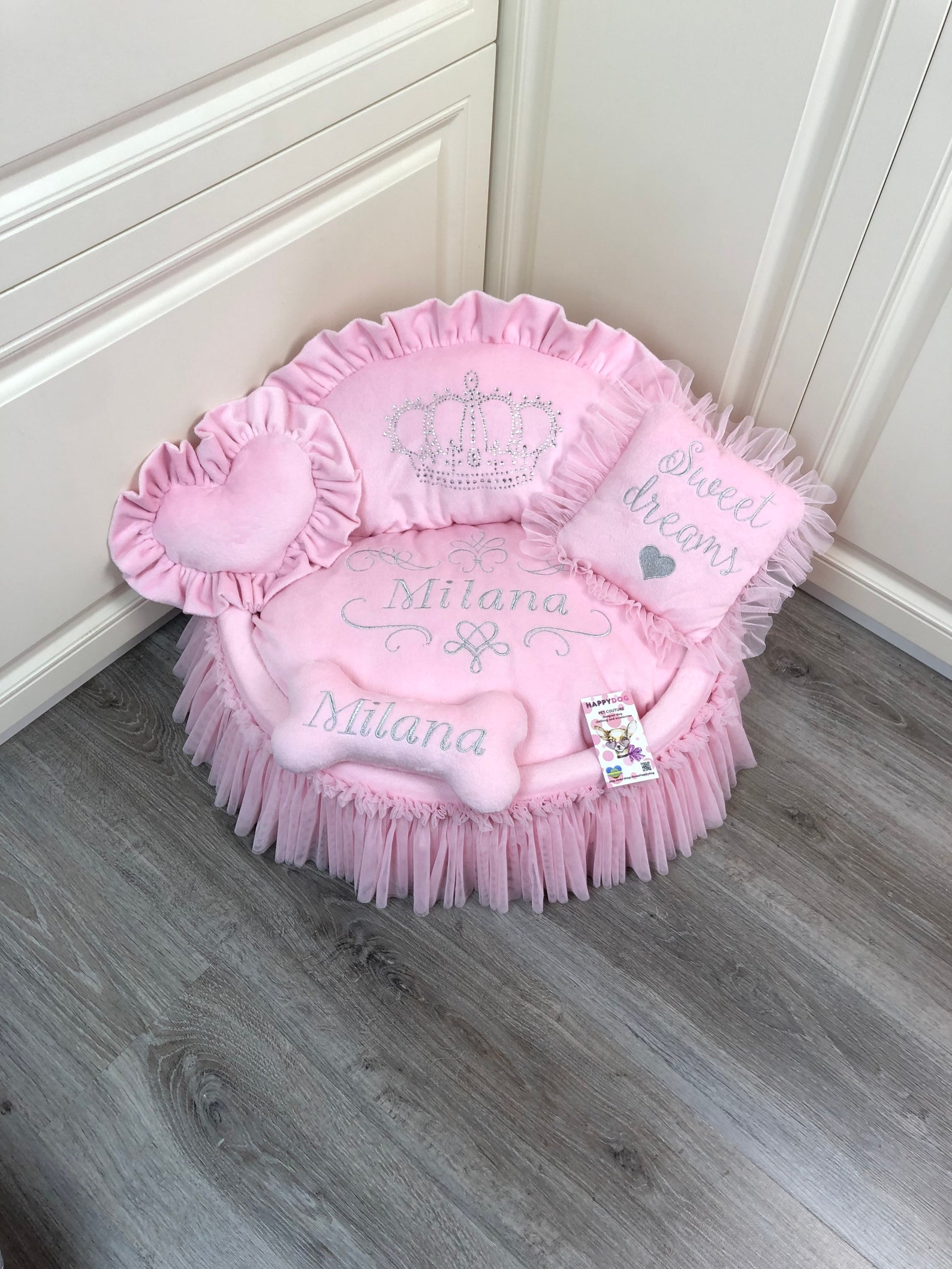 Baby pink luxury princess dog bed Personalized dog bed with Etsy