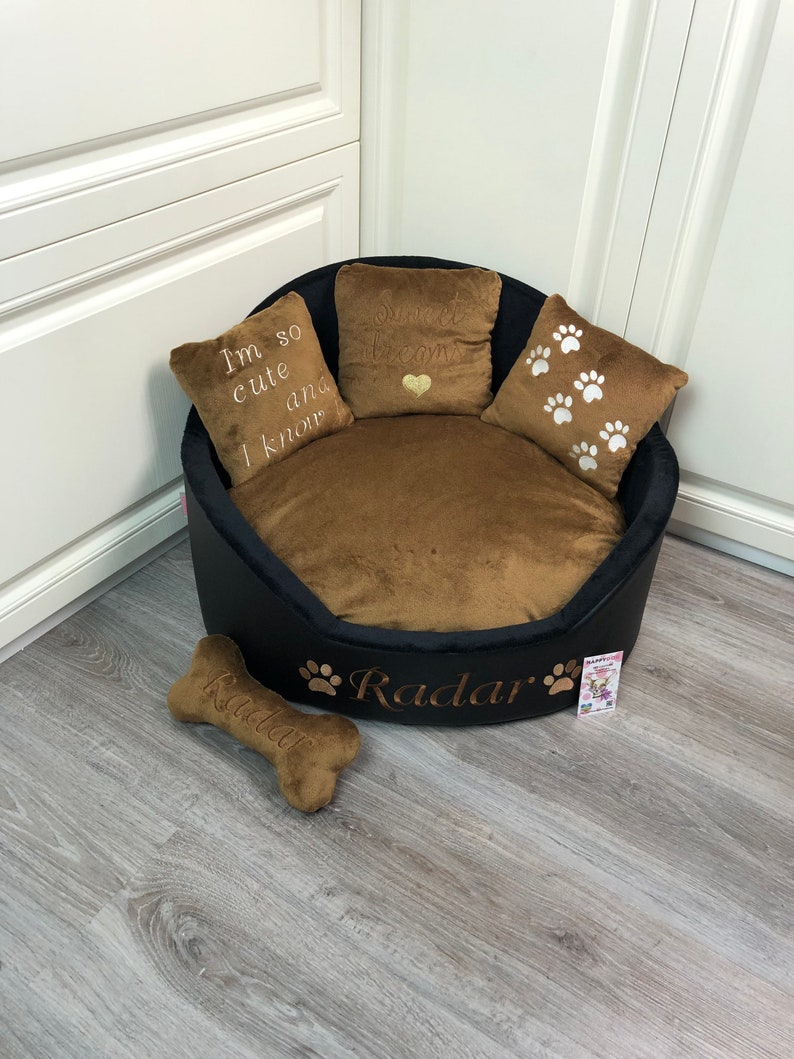 Black and Brown Personalized Dog Bed Faux Leather Pet Bed Etsy