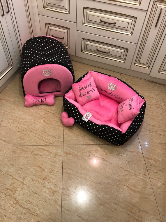Black And Pink Dog House And Bed Luxury Pet Bed Princess Dog Etsy