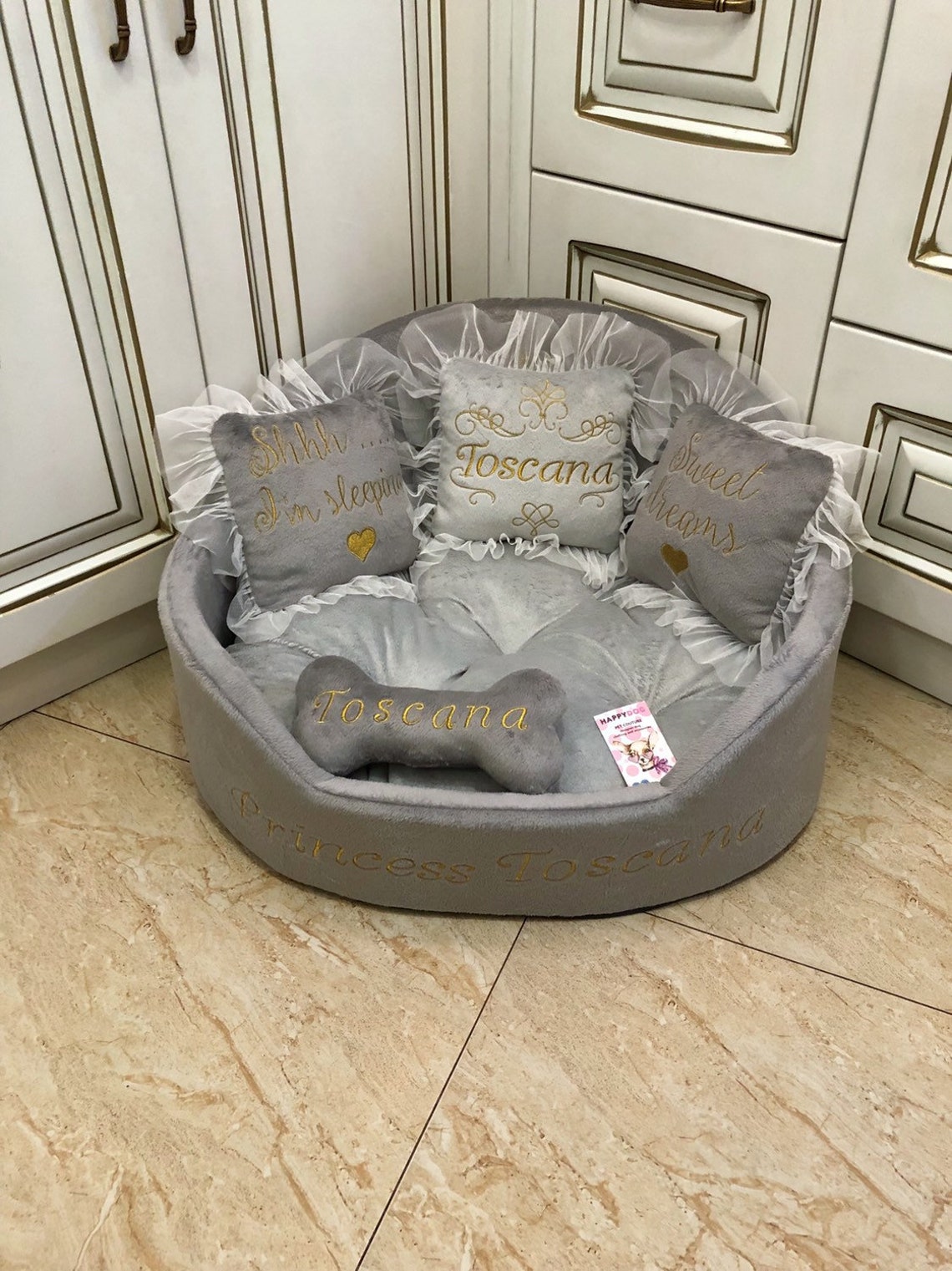 Gray tufted dog bed Luxury dog bed Grey bed for dog Designer Etsy
