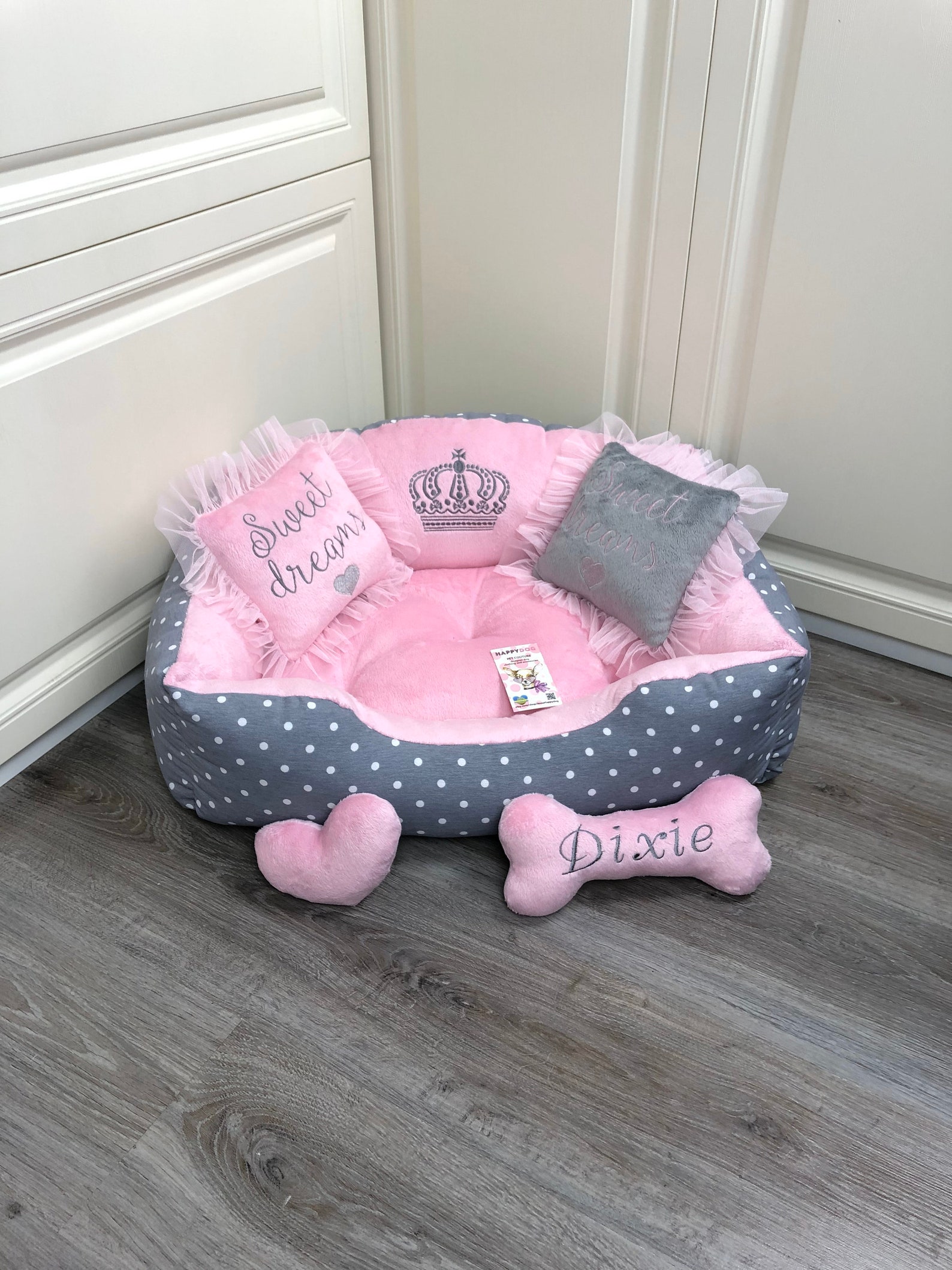 Gray Polka Dot and Baby Pink Designer Dog Bed Princess Dog Bed Etsy