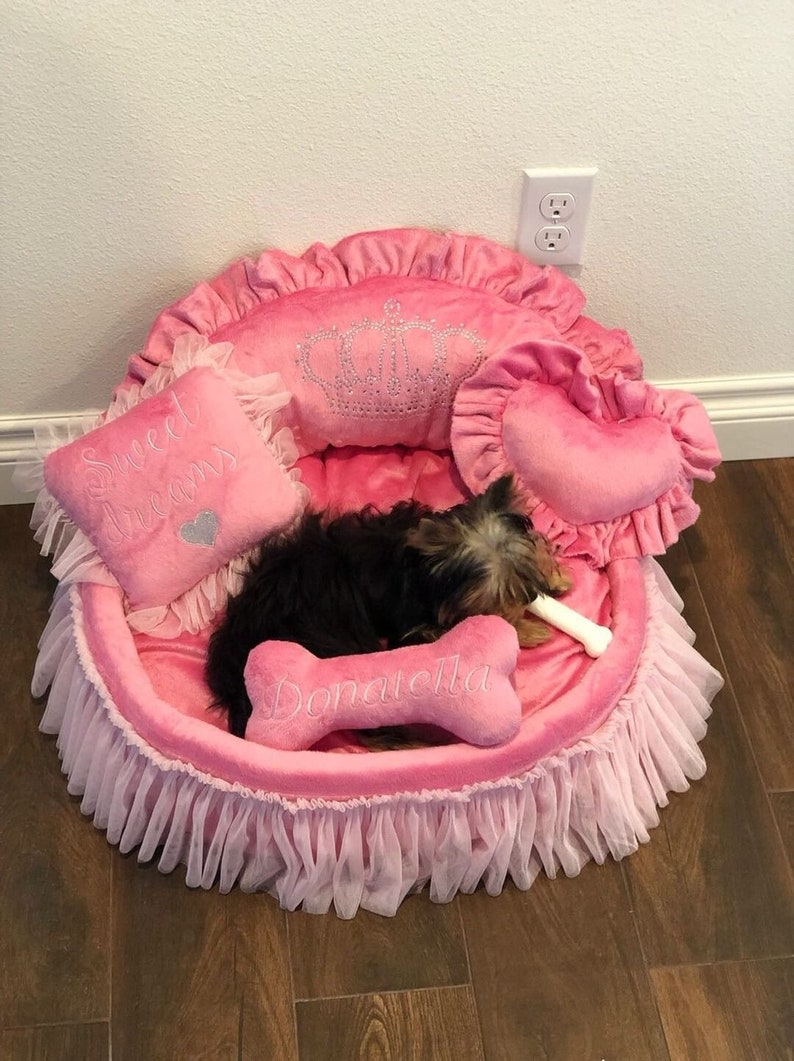 Pink Princess Dog Bed With Crown Sparkles Luxury Personalized Etsy