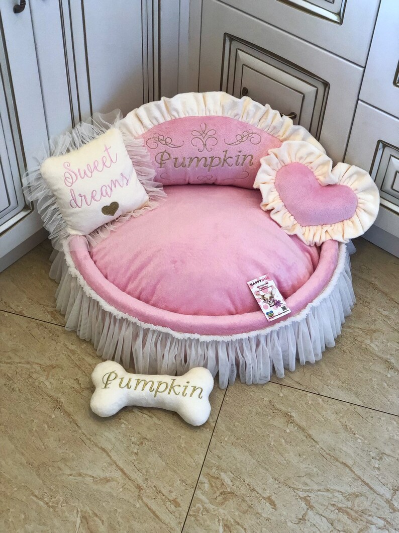 Baby Pink and Cream Princess Bed Personalized Dog Bed With Etsy