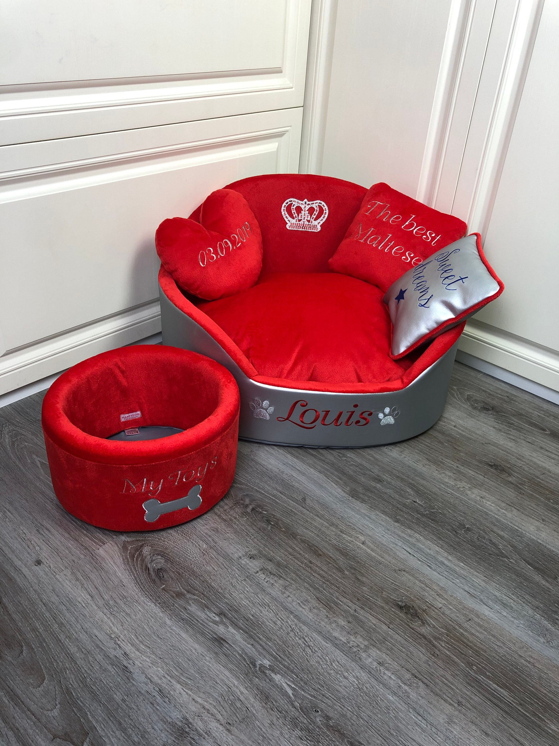 Red and Silver Luxury Dog Bed Eco Leather Pet Bed Designer Pet Etsy UK