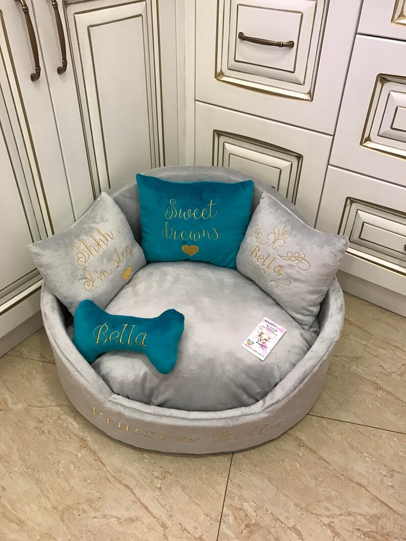 Light Gray and Teal Luxury Dog Bed Gray Bed for Dog Designer Etsy