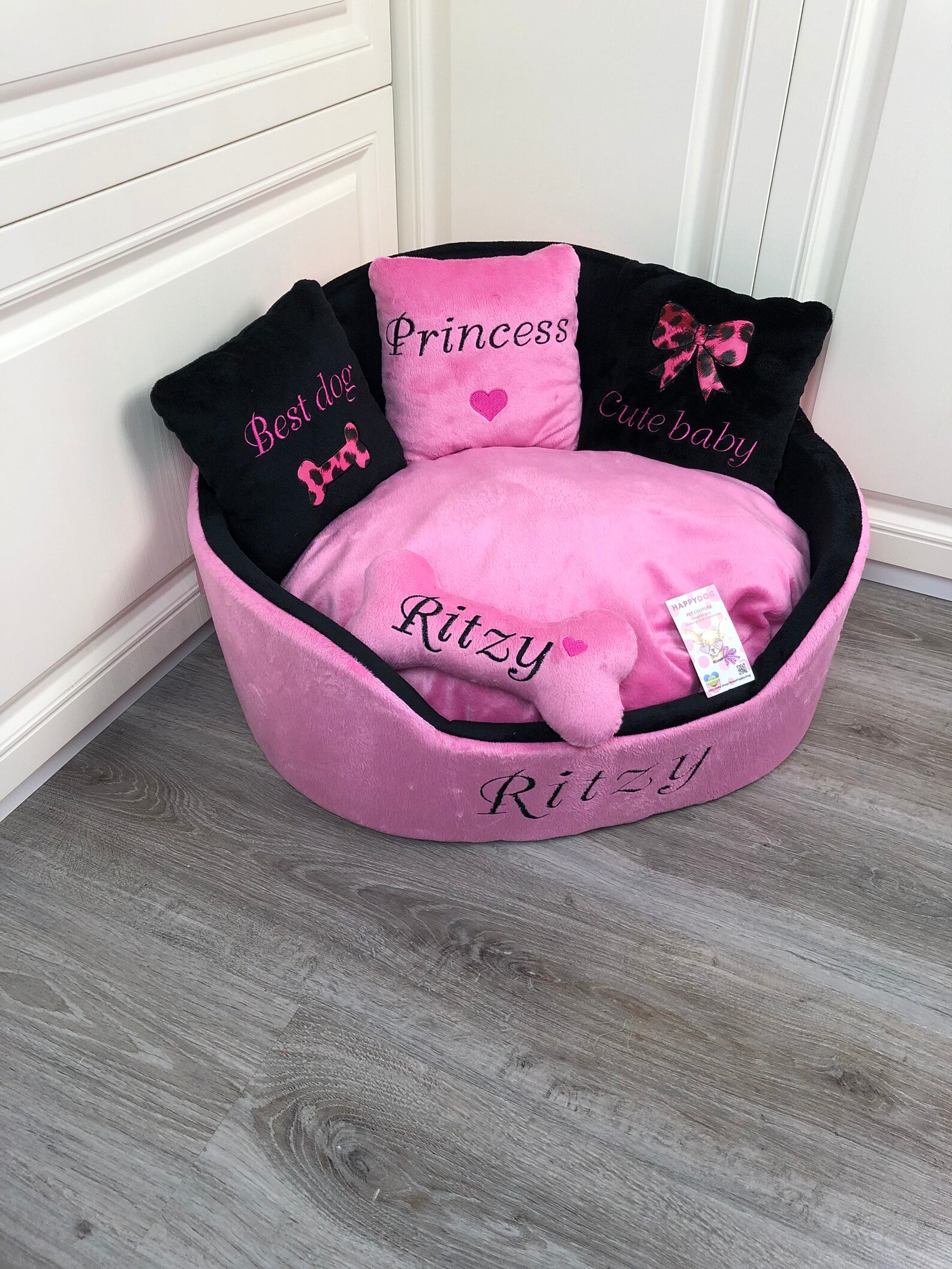Pink and Black Luxury Princess Dog Bed Designer Pet Bed Cat Etsy