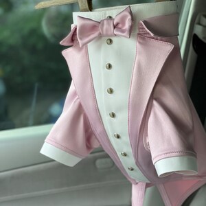 Baby pink wedding dog suit Rose pink dog tuxedo French bulldog suit Luxury dog outfit Customized dog suit Birthday dog costume Dog wedding image 6