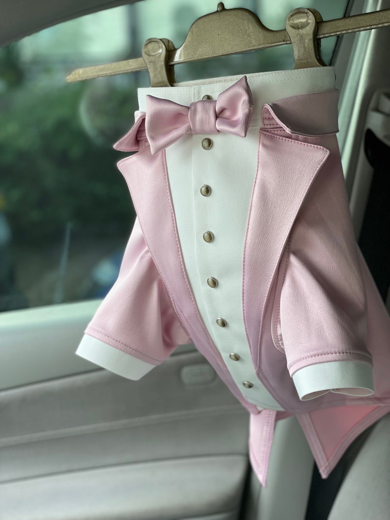 Baby pink wedding dog suit Rose pink dog tuxedo French bulldog suit Luxury dog outfit Customized dog suit Birthday dog costume Dog wedding image 6