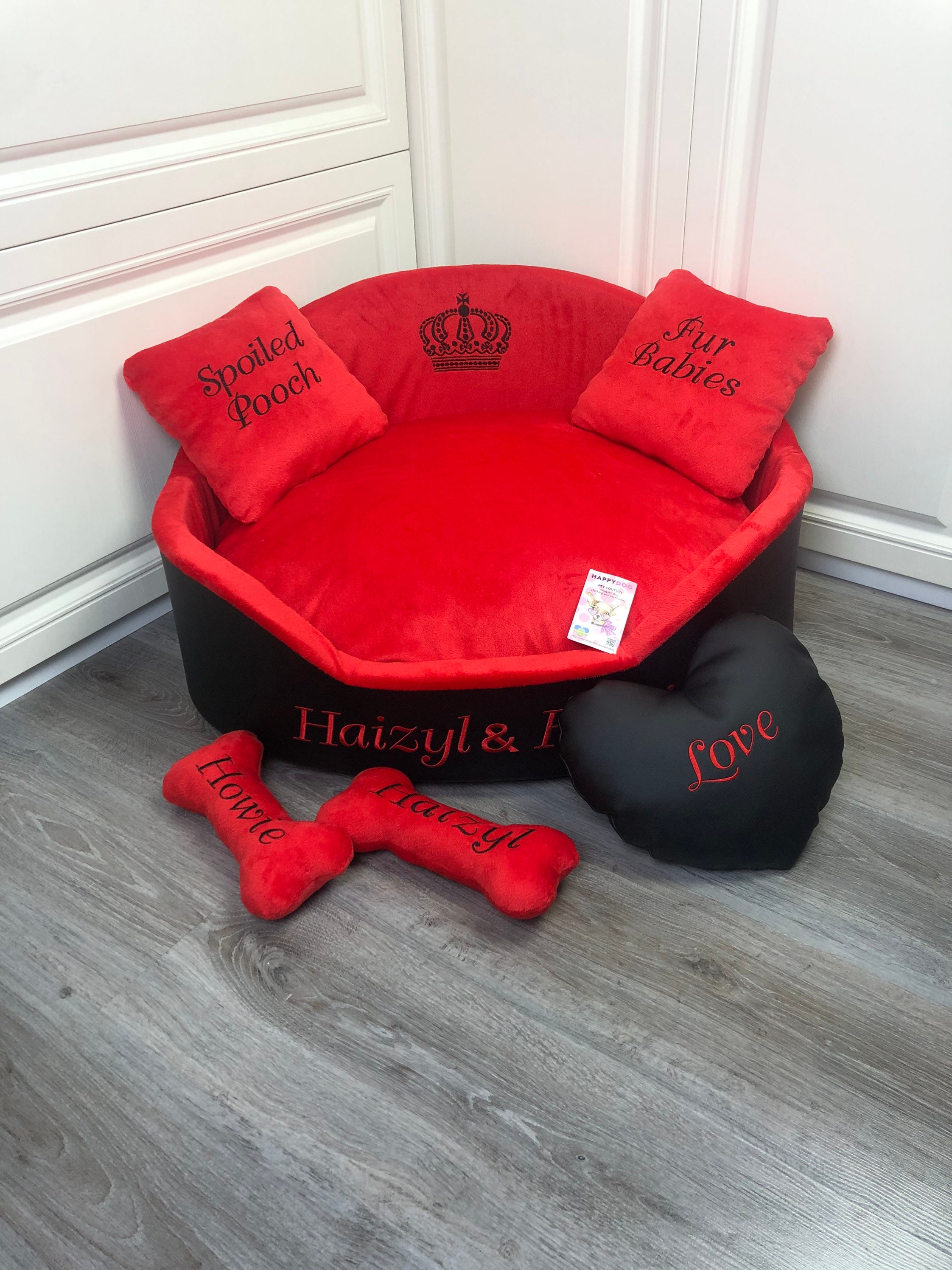 Black and Red Personalized Luxury Dog Bed Faux Leather Pet Bed Etsy
