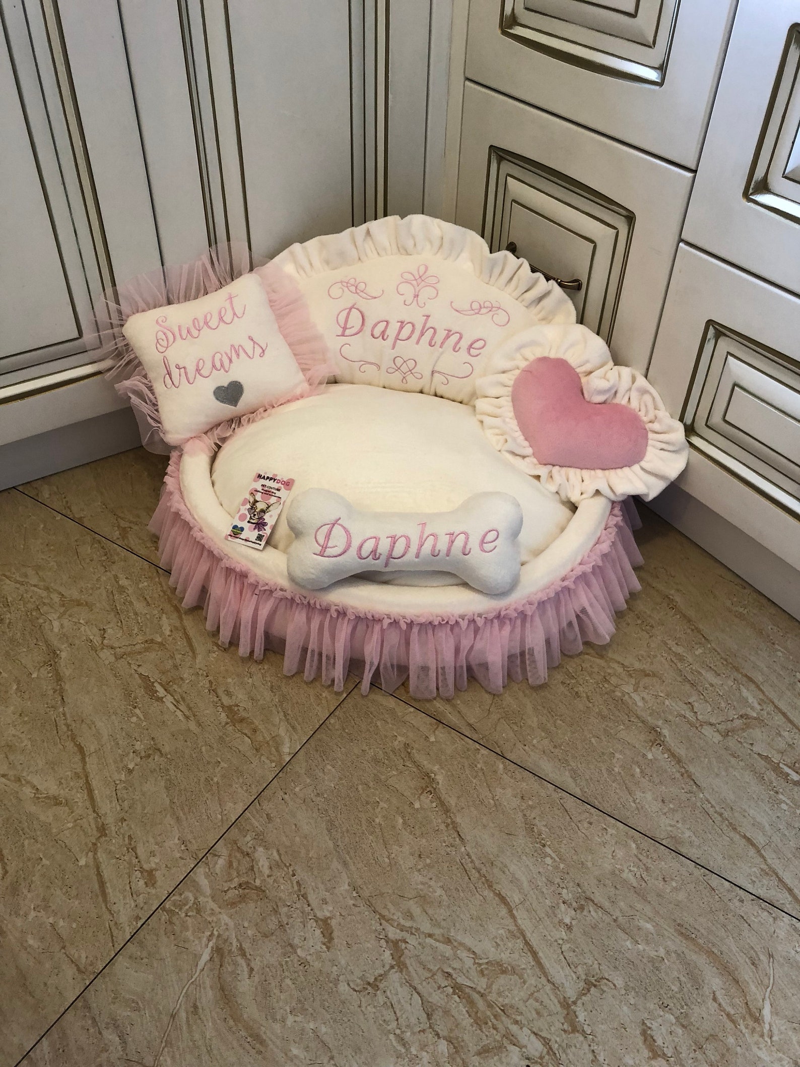 Cream and Baby Pink Designer Dog Bed Puppy Bed for Princess Etsy