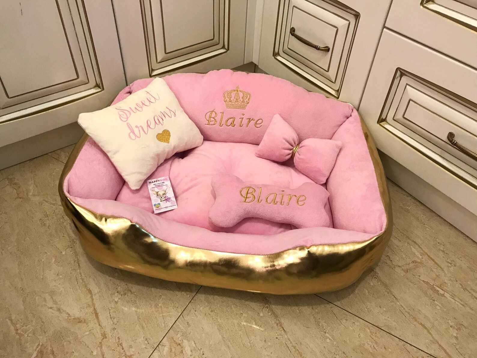 Pink and Golden Princess Dog Bed Designer Dog Bed Baby Pink Etsy